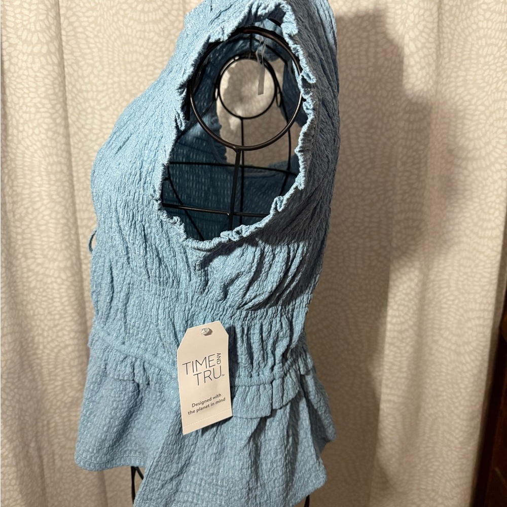Time and Tru Light Blue Textured Blouse, NWT - Picture 4 of 7